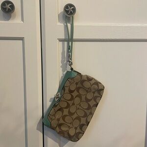 Coach Brown and Green Signature Wristlet
